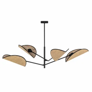 New EMIBIG LIGHTING Suspension Vene, noire/aspect rotin, à 4 lampes