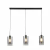 Outlet Freelight Suspension Ventotto, noir/fumée, longueur 105 cm, à 3 lampes.
