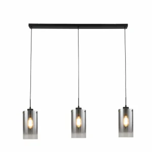 Outlet Freelight Suspension Ventotto, noir/fumée, longueur 105 cm, à 3 lampes.