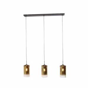 Best Freelight Suspension Ventotto, noir/or, longueur 105 cm, 3 lampes. verre