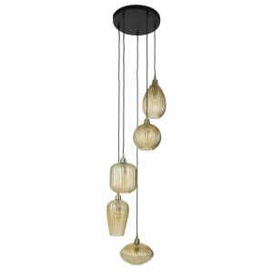 Flash Sale Zijlstra Suspension V-Shape, ambre, Ø 40 cm, verre, à 5 lampes