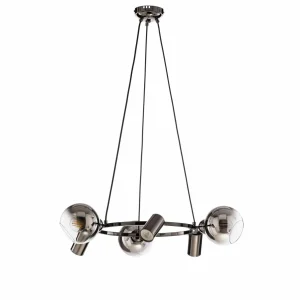 Outlet Lucea Suspension Zerde 3+3 Ø 67cm noire-chromée 6 lampes