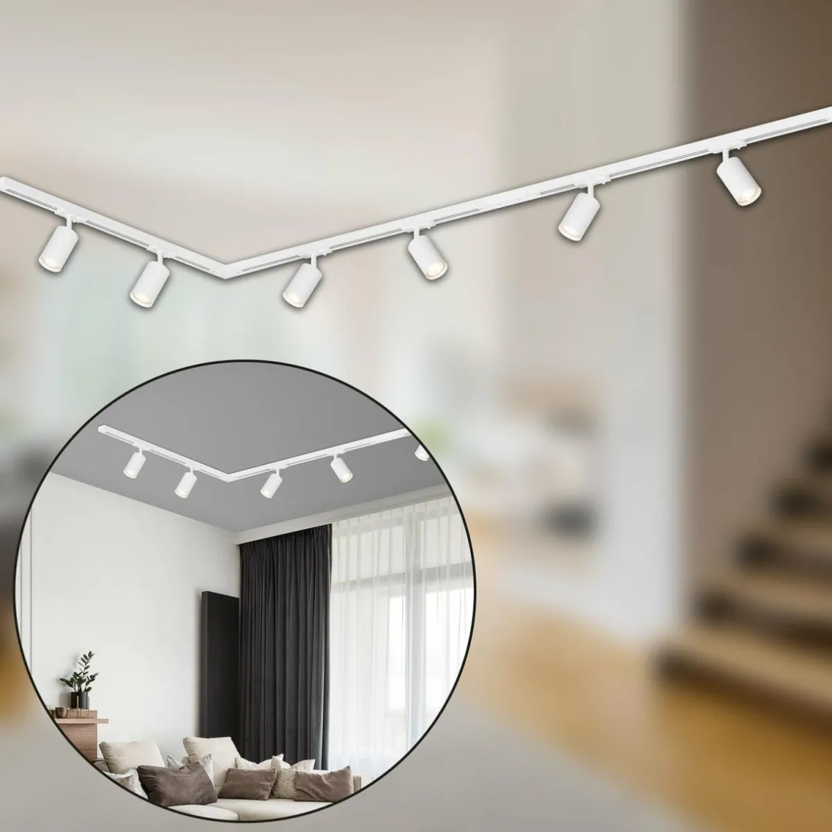 Clearance Briloner Système de lampes sur rail RAIL 230 V, blanc, 6 spots 2,25 m Raccord d'angle