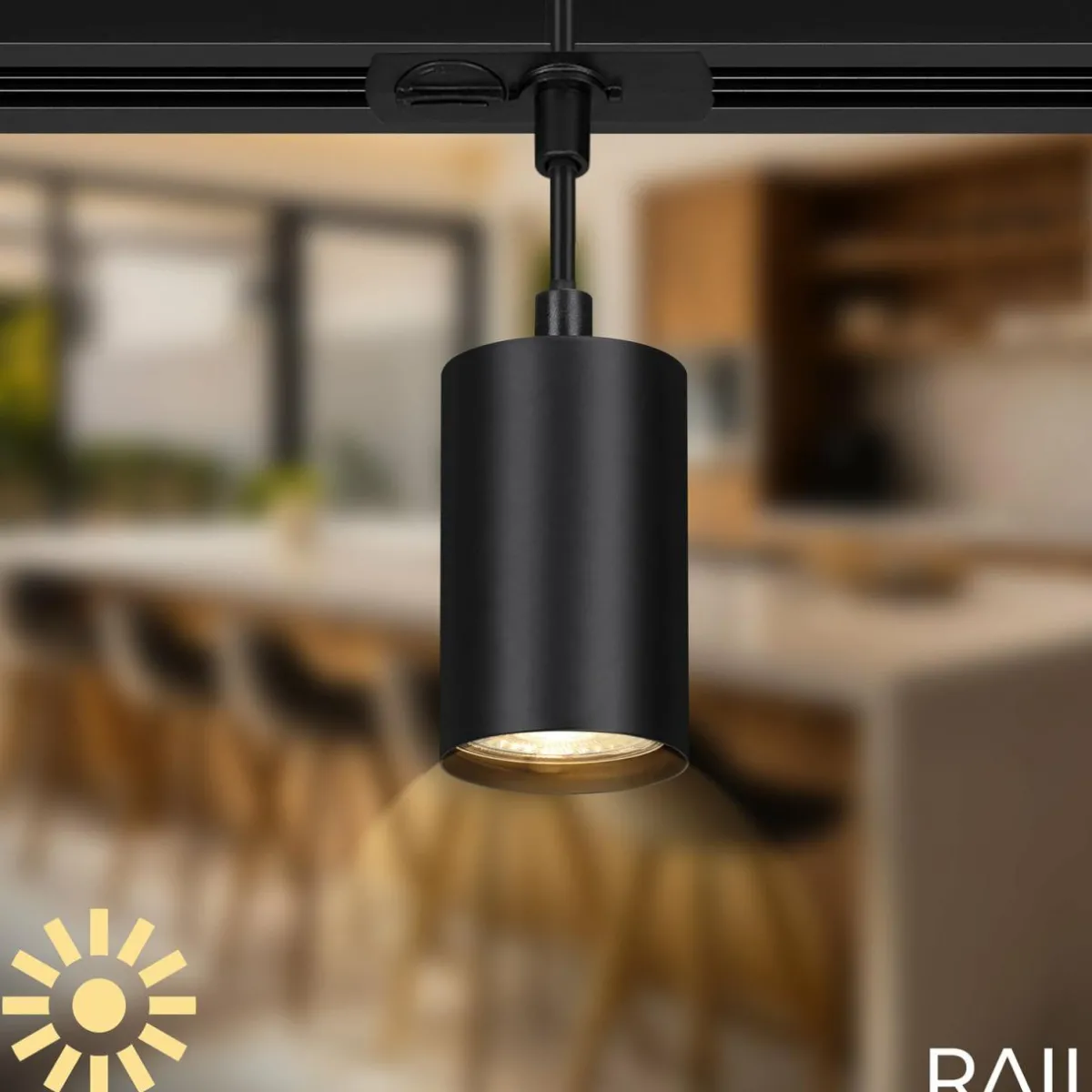 New Briloner Système de lampes sur rail RAIL 230 V, noir, 4 suspensions LED, longueur 1,5m